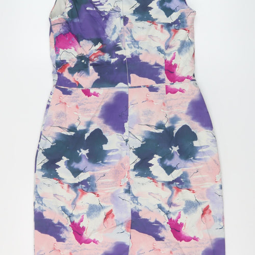 Oasis Womens Multicoloured Geometric Cotton Sheath Size 12 Round Neck Zip