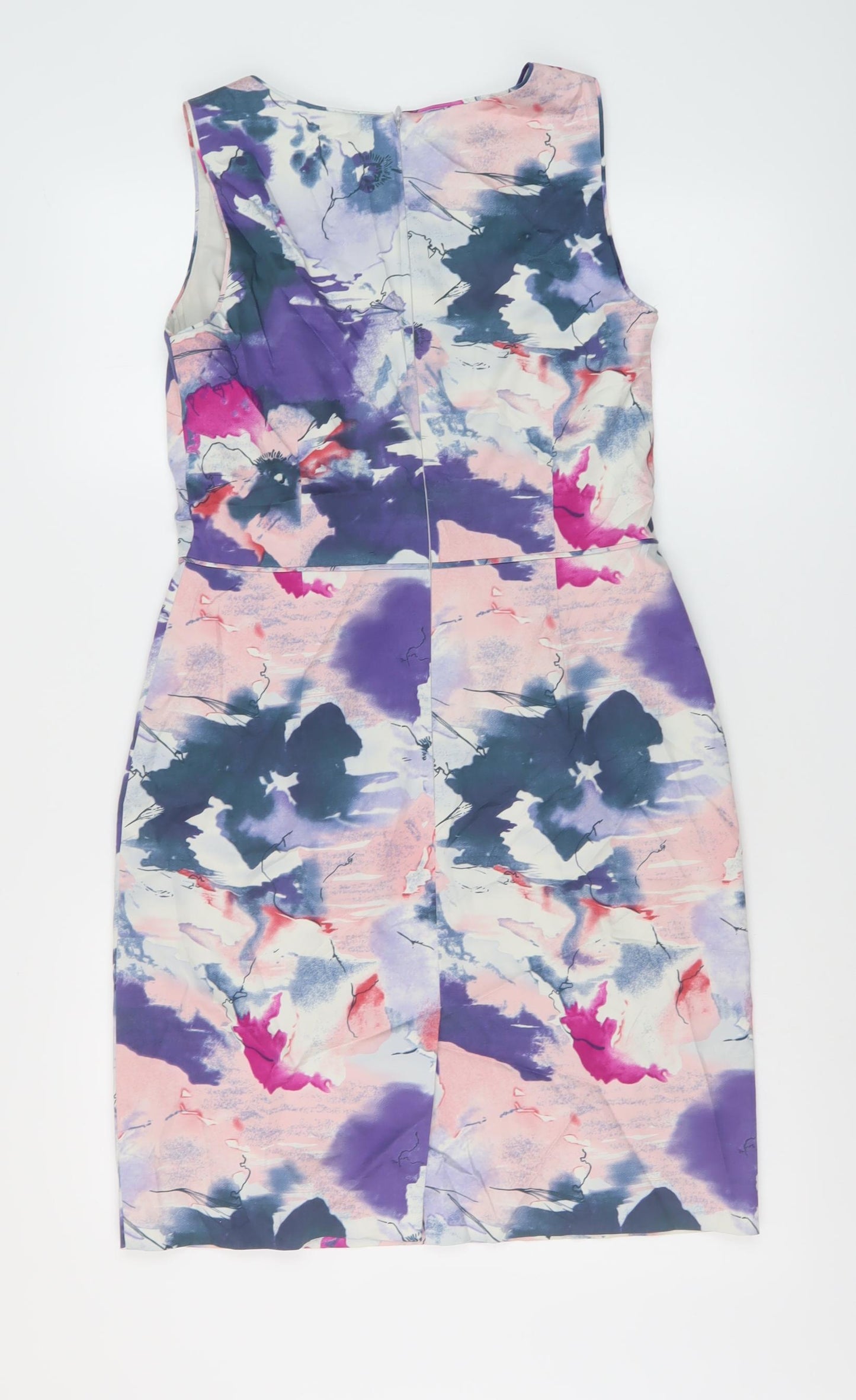 Oasis Womens Multicoloured Geometric Cotton Sheath Size 12 Round Neck Zip