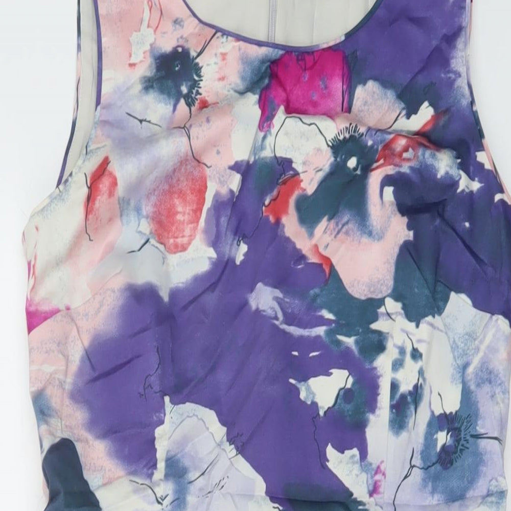 Oasis Womens Multicoloured Geometric Cotton Sheath Size 12 Round Neck Zip