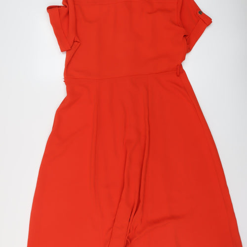 Dorothy Perkins Womens Red Polyester A-Line Size 14 Collared Button