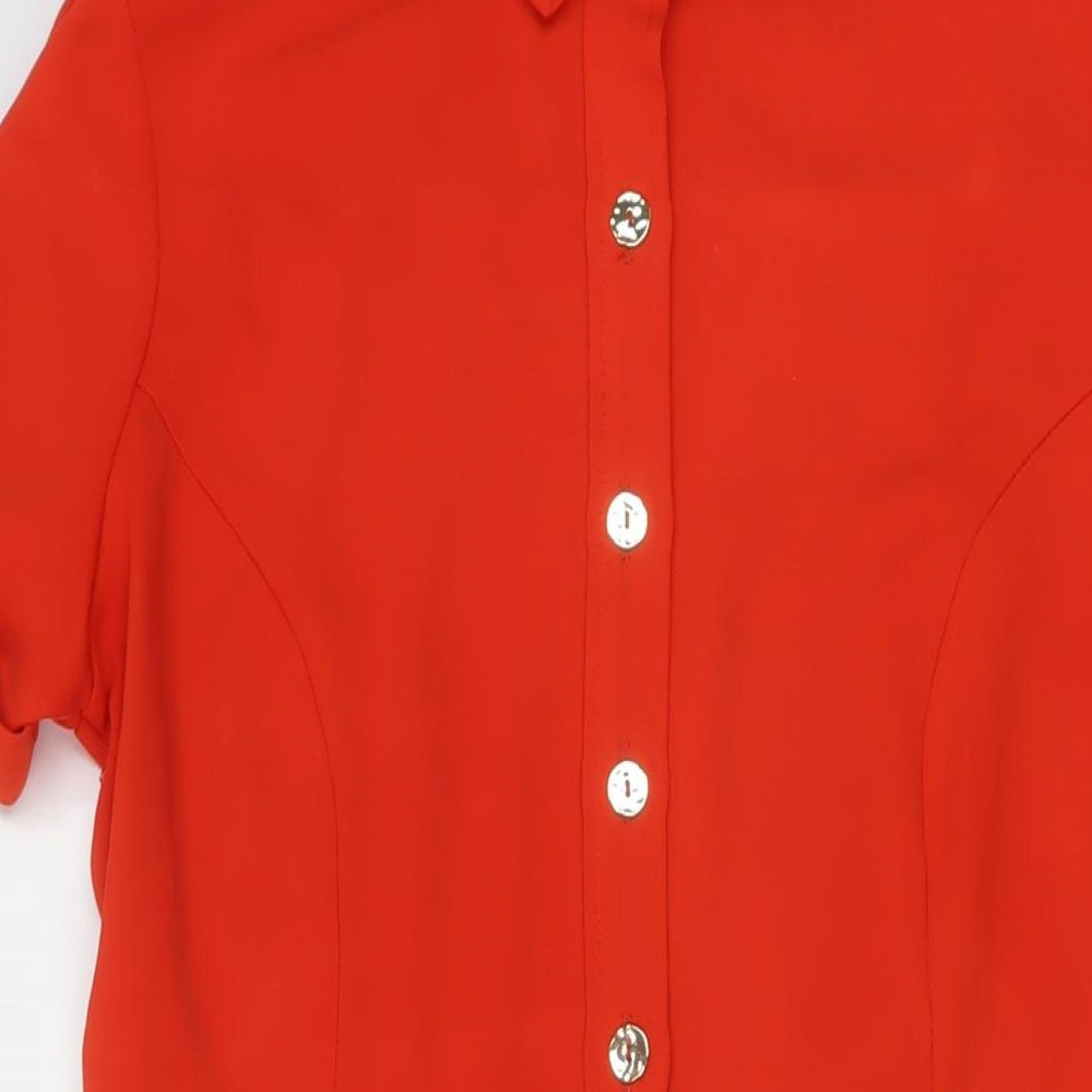 Dorothy Perkins Womens Red Polyester A-Line Size 14 Collared Button