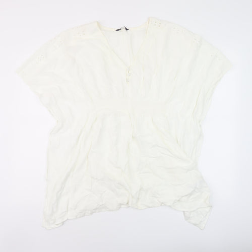 Marks and Spencer Womens Ivory Polyester Basic Blouse Size M V-Neck