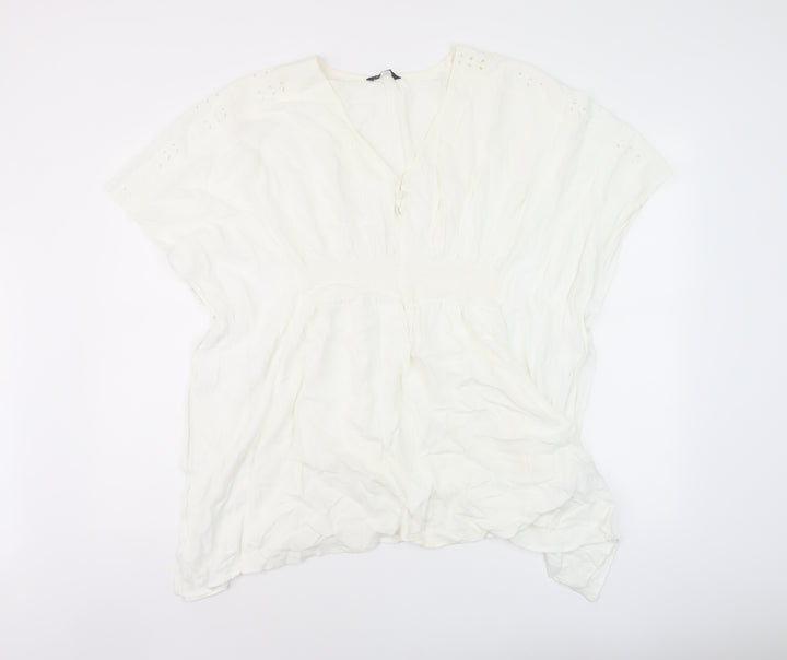 Marks and Spencer Womens Ivory Polyester Basic Blouse Size M V-Neck