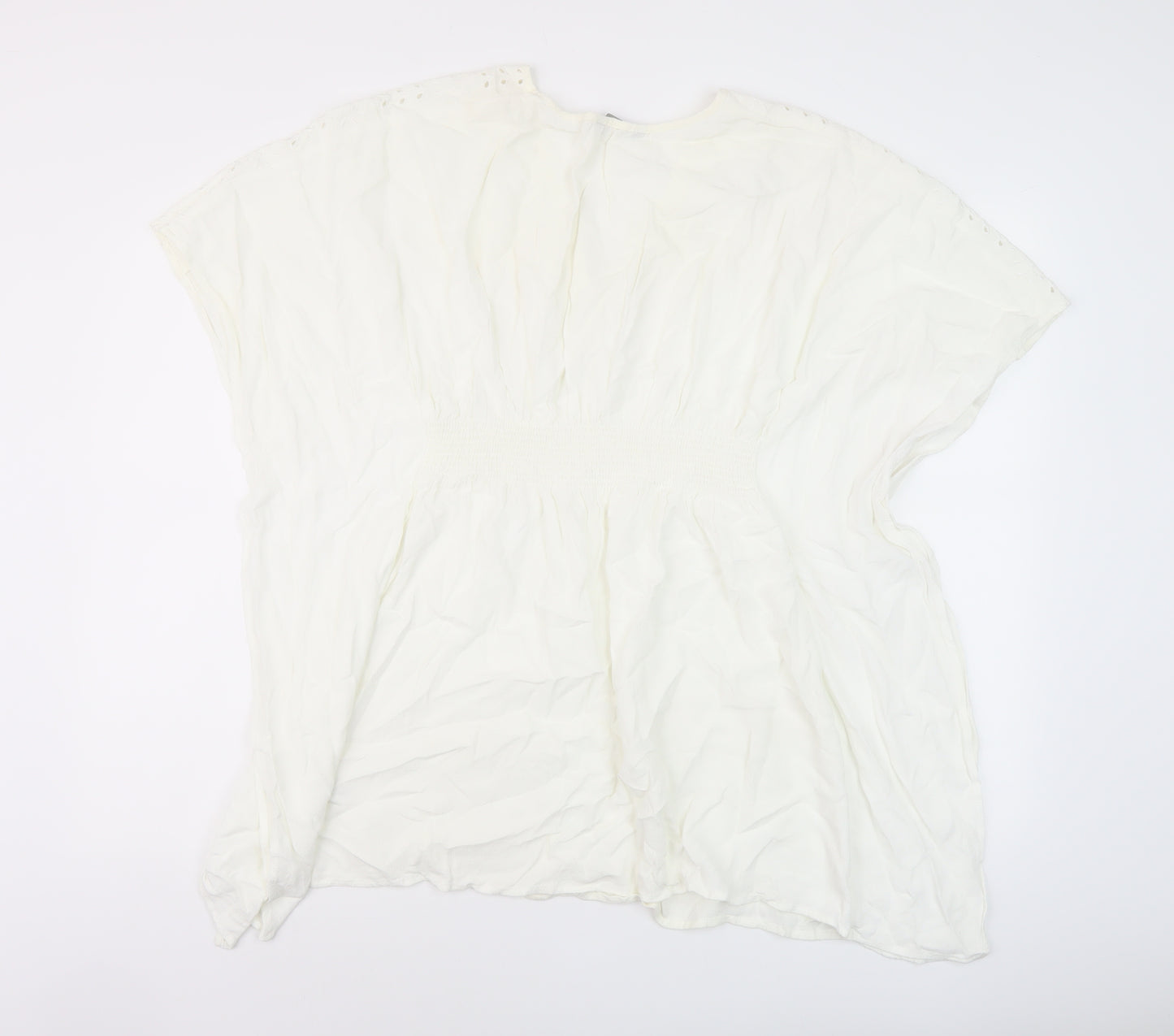 Marks and Spencer Womens Ivory Polyester Basic Blouse Size M V-Neck