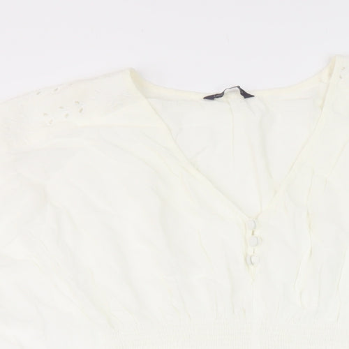 Marks and Spencer Womens Ivory Polyester Basic Blouse Size M V-Neck