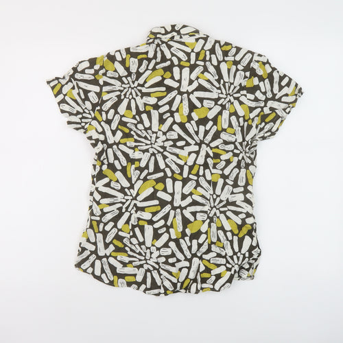 Marks and Spencer Womens Multicoloured Geometric Linen Basic Button-Up Size 10 Collared