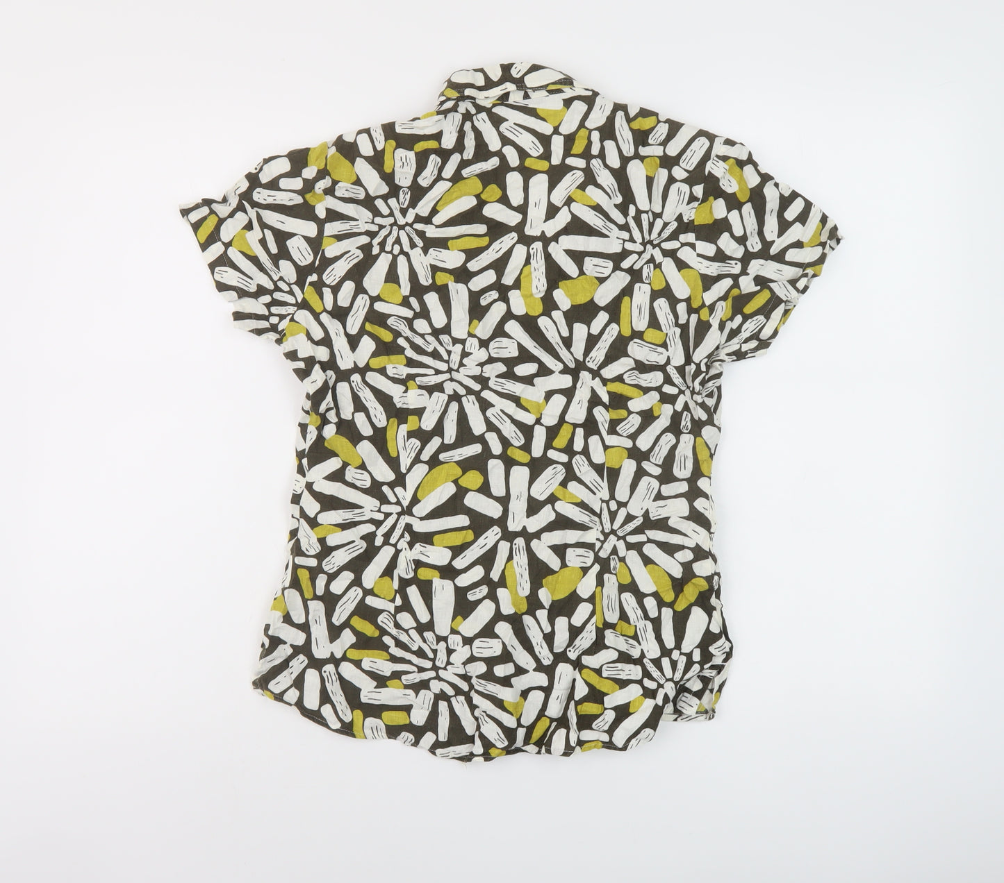 Marks and Spencer Womens Multicoloured Geometric Linen Basic Button-Up Size 10 Collared