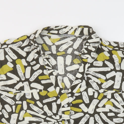 Marks and Spencer Womens Multicoloured Geometric Linen Basic Button-Up Size 10 Collared