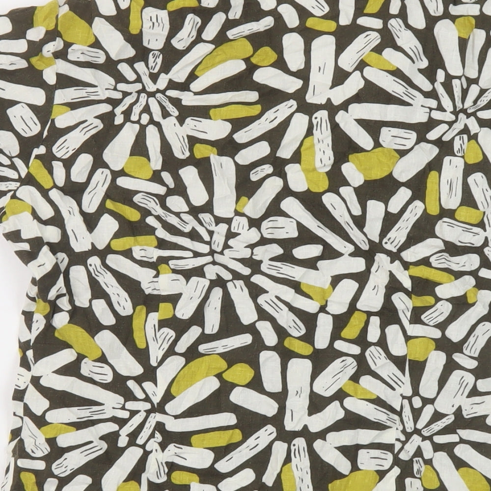 Marks and Spencer Womens Multicoloured Geometric Linen Basic Button-Up Size 10 Collared