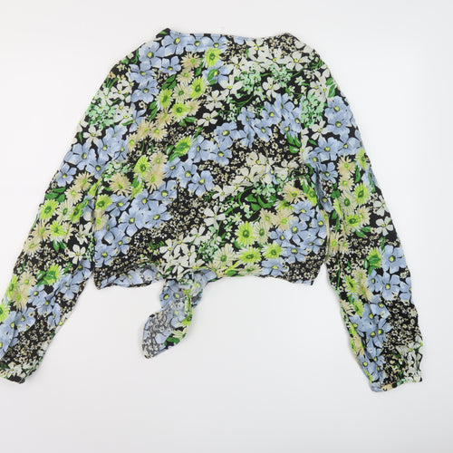 H&M Womens Multicoloured Floral Viscose Cropped Blouse Size S V-Neck