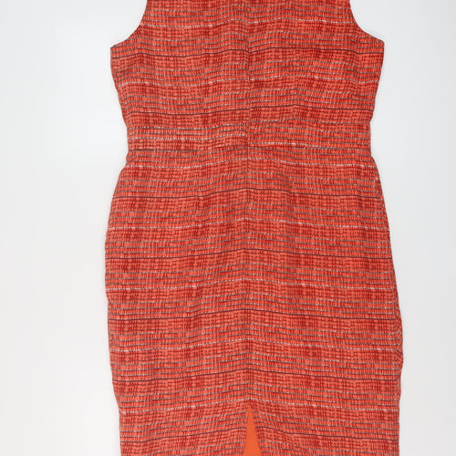 Per Una Womens Orange Geometric Polyester Sheath Size 14 Round Neck Zip