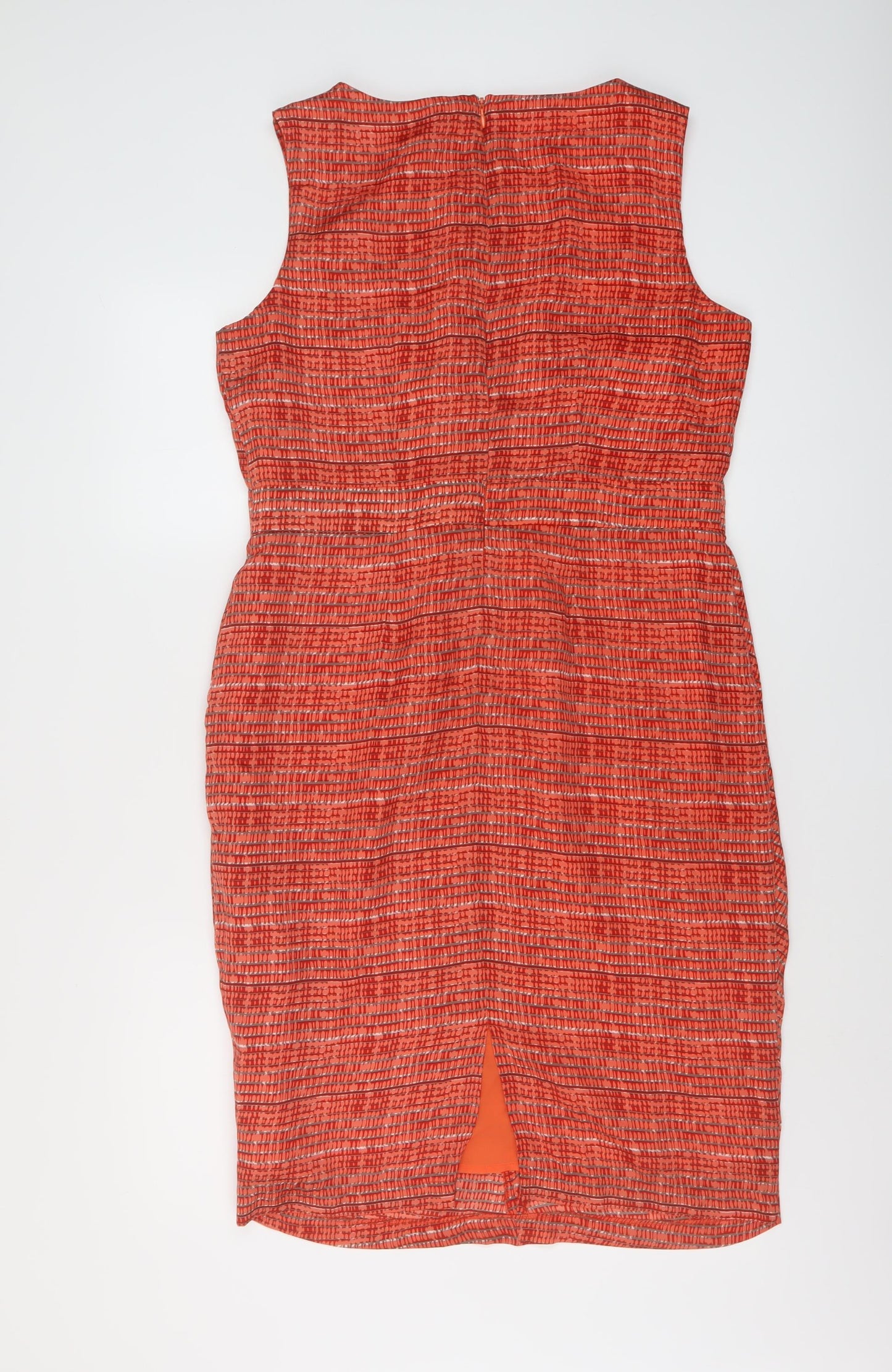 Per Una Womens Orange Geometric Polyester Sheath Size 14 Round Neck Zip