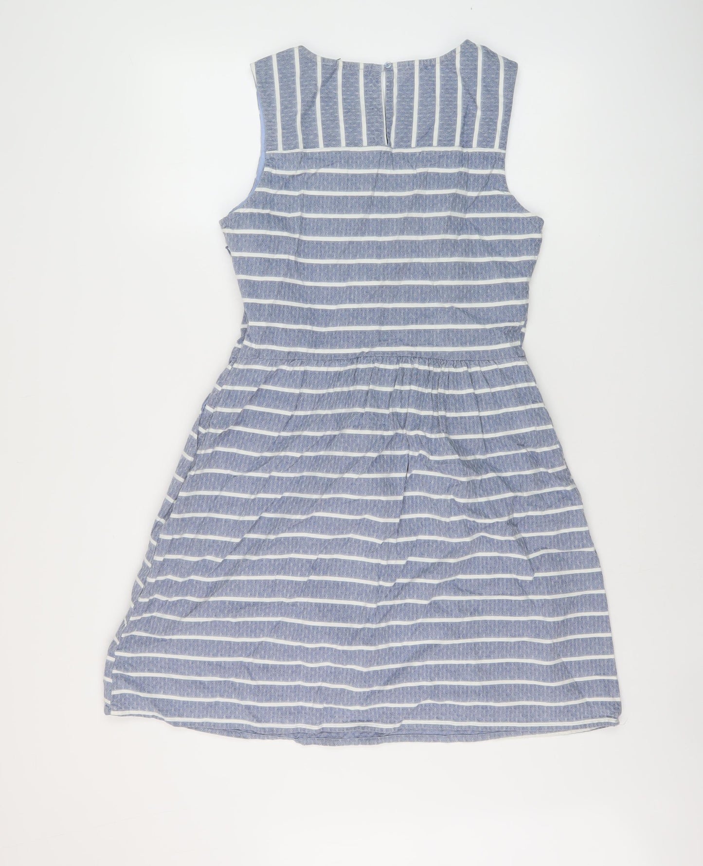 Oasis Womens Blue Striped Cotton A-Line Size 12 Round Neck Button