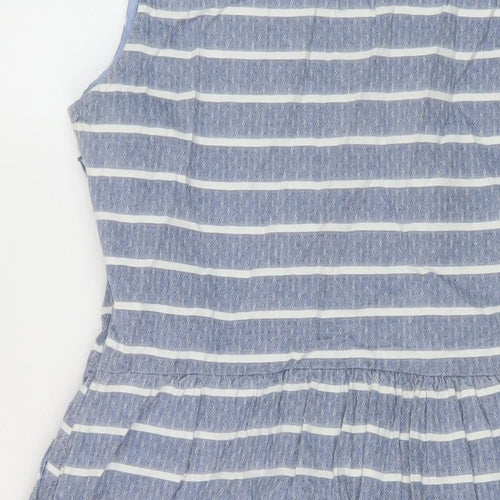 Oasis Womens Blue Striped Cotton A-Line Size 12 Round Neck Button