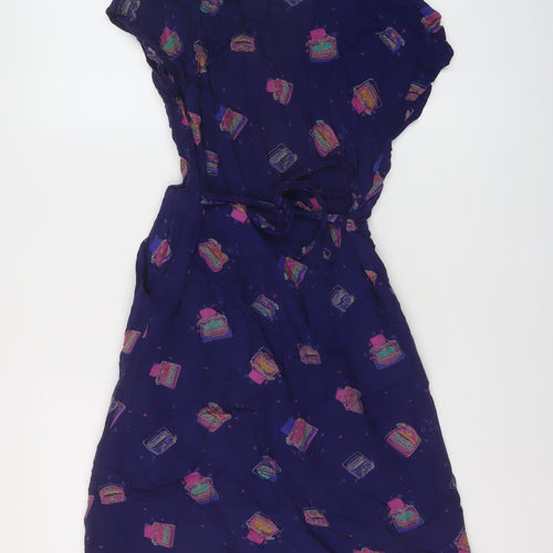 White Stuff Womens Blue Geometric Viscose A-Line Size 8 Round Neck Pullover