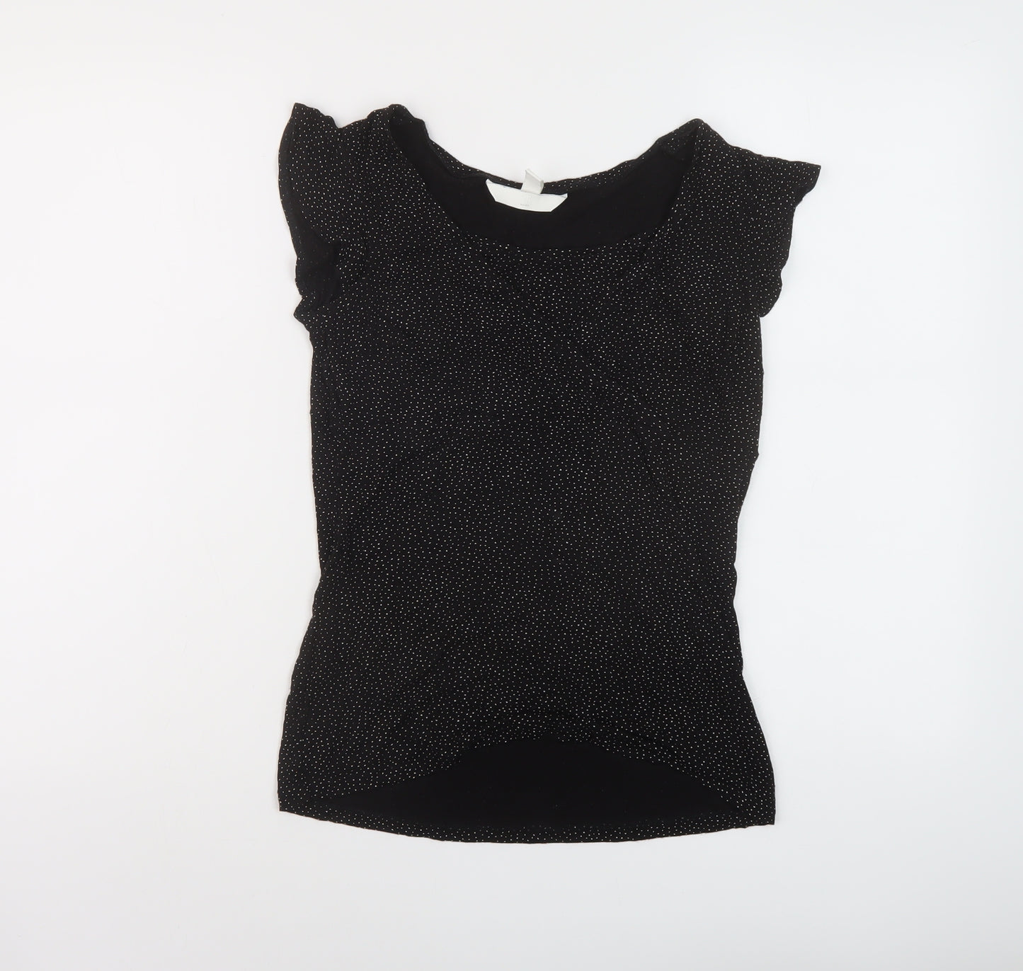 H&M Womens Black Polka Dot Viscose Basic T-Shirt Size S Round Neck