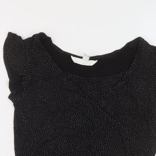 H&M Womens Black Polka Dot Viscose Basic T-Shirt Size S Round Neck