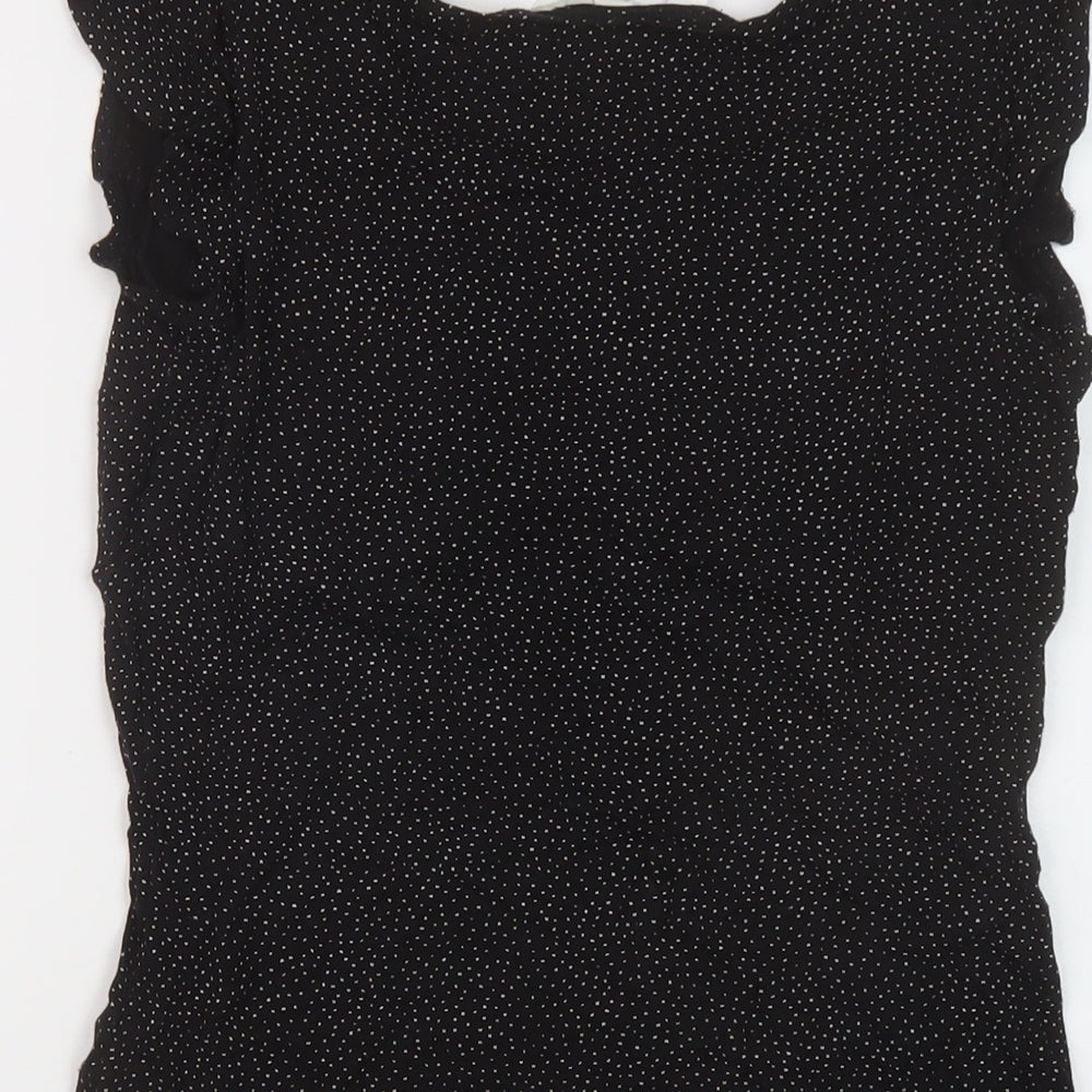 H&M Womens Black Polka Dot Viscose Basic T-Shirt Size S Round Neck