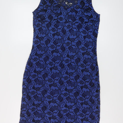 Quiz Womens Blue Floral Nylon Sheath Size 16 Round Neck Pullover