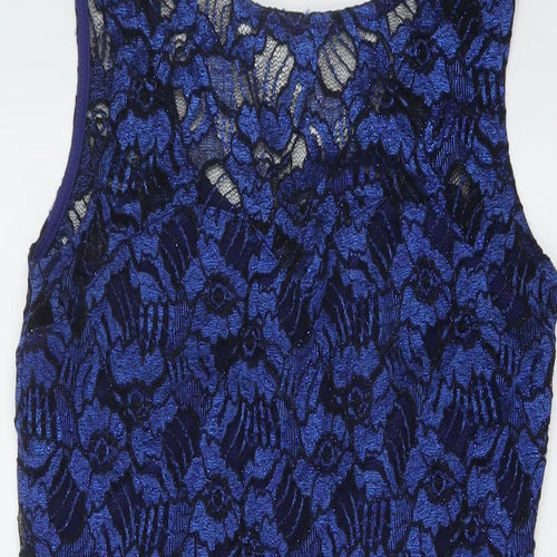 Quiz Womens Blue Floral Nylon Sheath Size 16 Round Neck Pullover