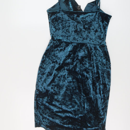 New Look Womens Blue Polyester Mini Size 8 V-Neck Pullover