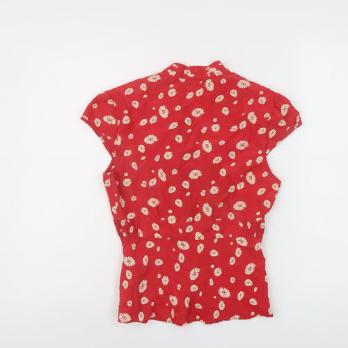 Coast Womens Red Geometric Silk Basic Button-Up Size 10 V-Neck