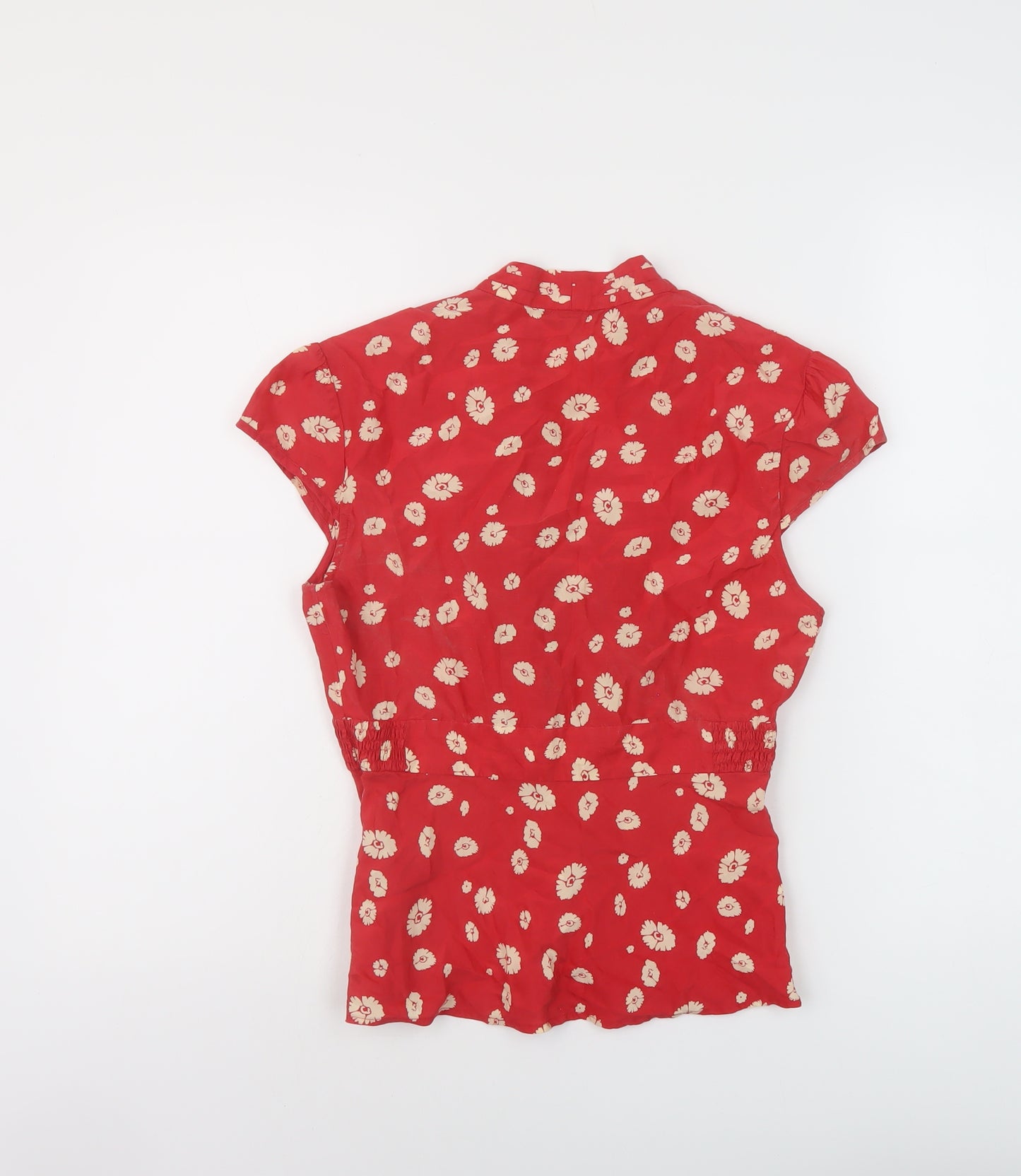 Coast Womens Red Geometric Silk Basic Button-Up Size 10 V-Neck