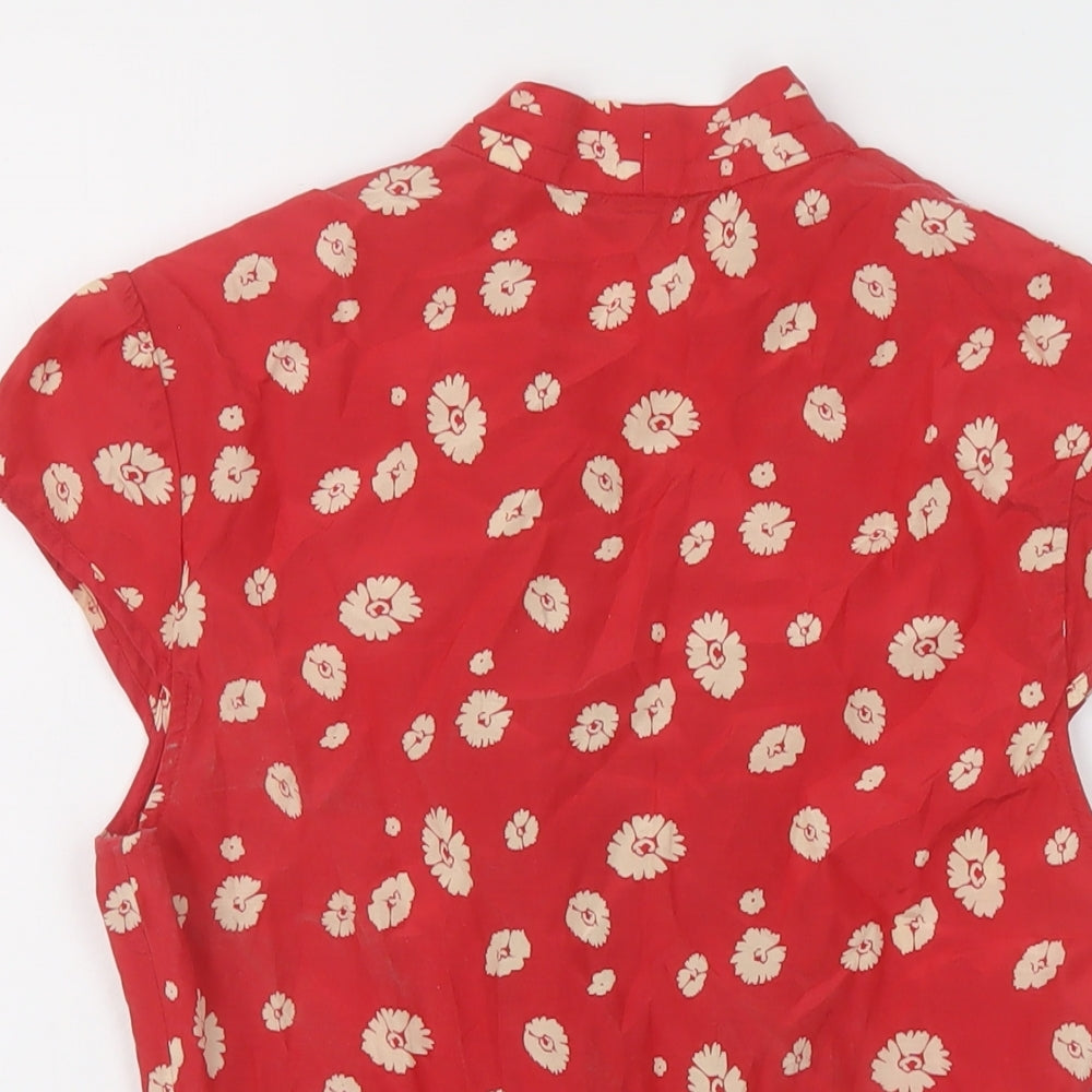 Coast Womens Red Geometric Silk Basic Button-Up Size 10 V-Neck