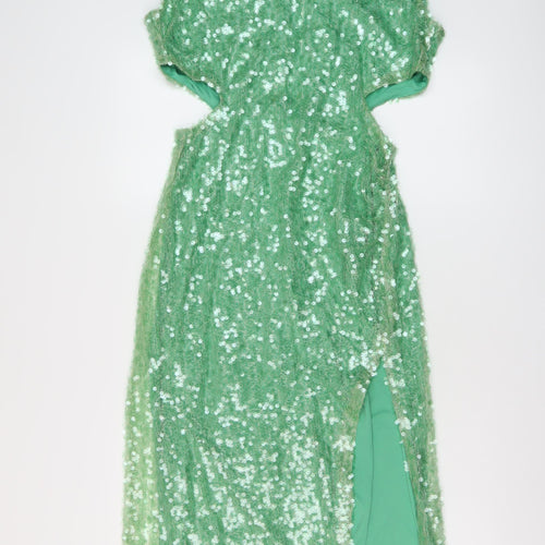 Zara Womens Green Polyester A-Line Size L Round Neck Zip