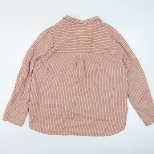 Stradivarius Womens Pink Striped Lyocell Basic Blouse Size M V-Neck