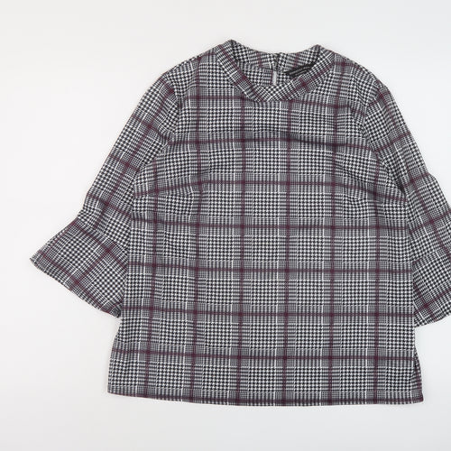 Dorothy Perkins Womens Beige Plaid Polyester Basic Blouse Size 14 Round Neck