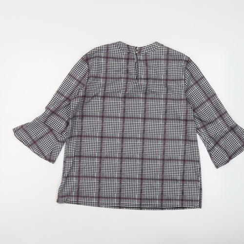Dorothy Perkins Womens Beige Plaid Polyester Basic Blouse Size 14 Round Neck