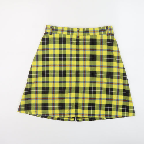 Monki Womens Yellow Plaid Polyester A-Line Skirt Size 8 Zip