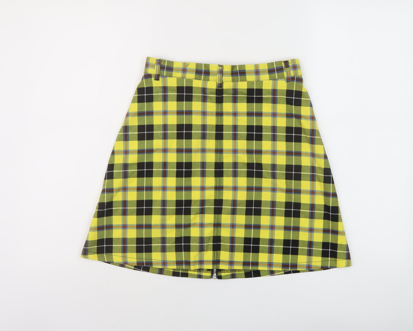 Monki Womens Yellow Plaid Polyester A-Line Skirt Size 8 Zip
