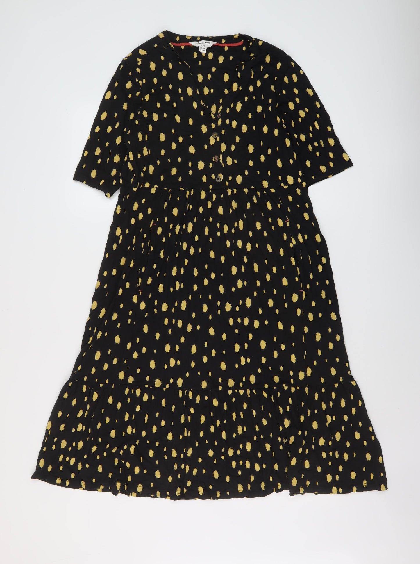 White Stuff Womens Black Geometric Cotton A-Line Size 10 V-Neck Button