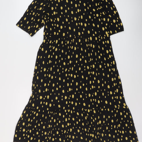White Stuff Womens Black Geometric Cotton A-Line Size 10 V-Neck Button