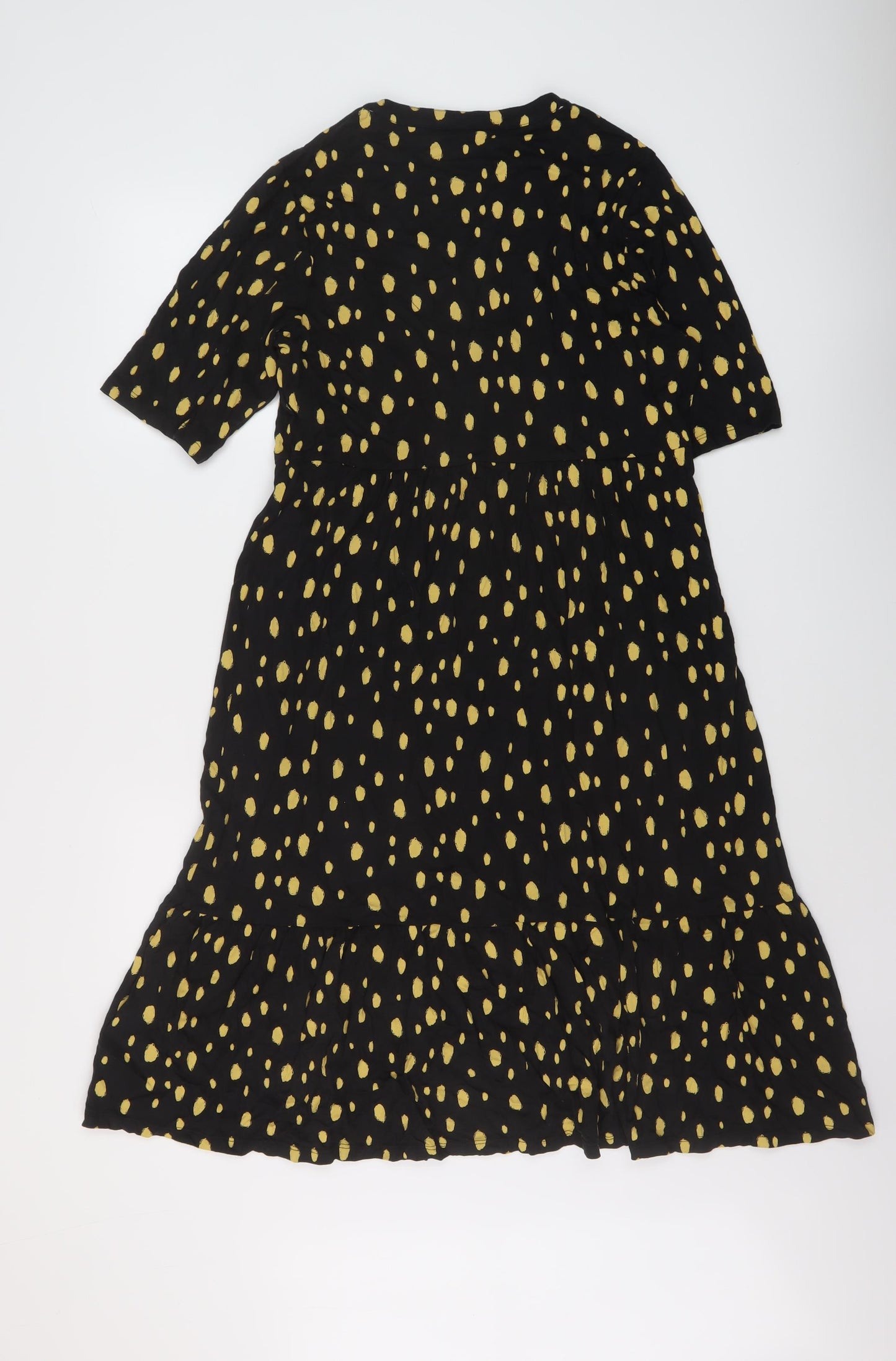 White Stuff Womens Black Geometric Cotton A-Line Size 10 V-Neck Button