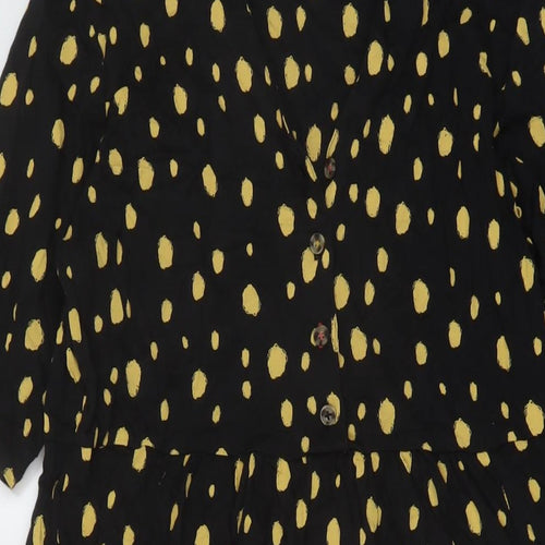 White Stuff Womens Black Geometric Cotton A-Line Size 10 V-Neck Button