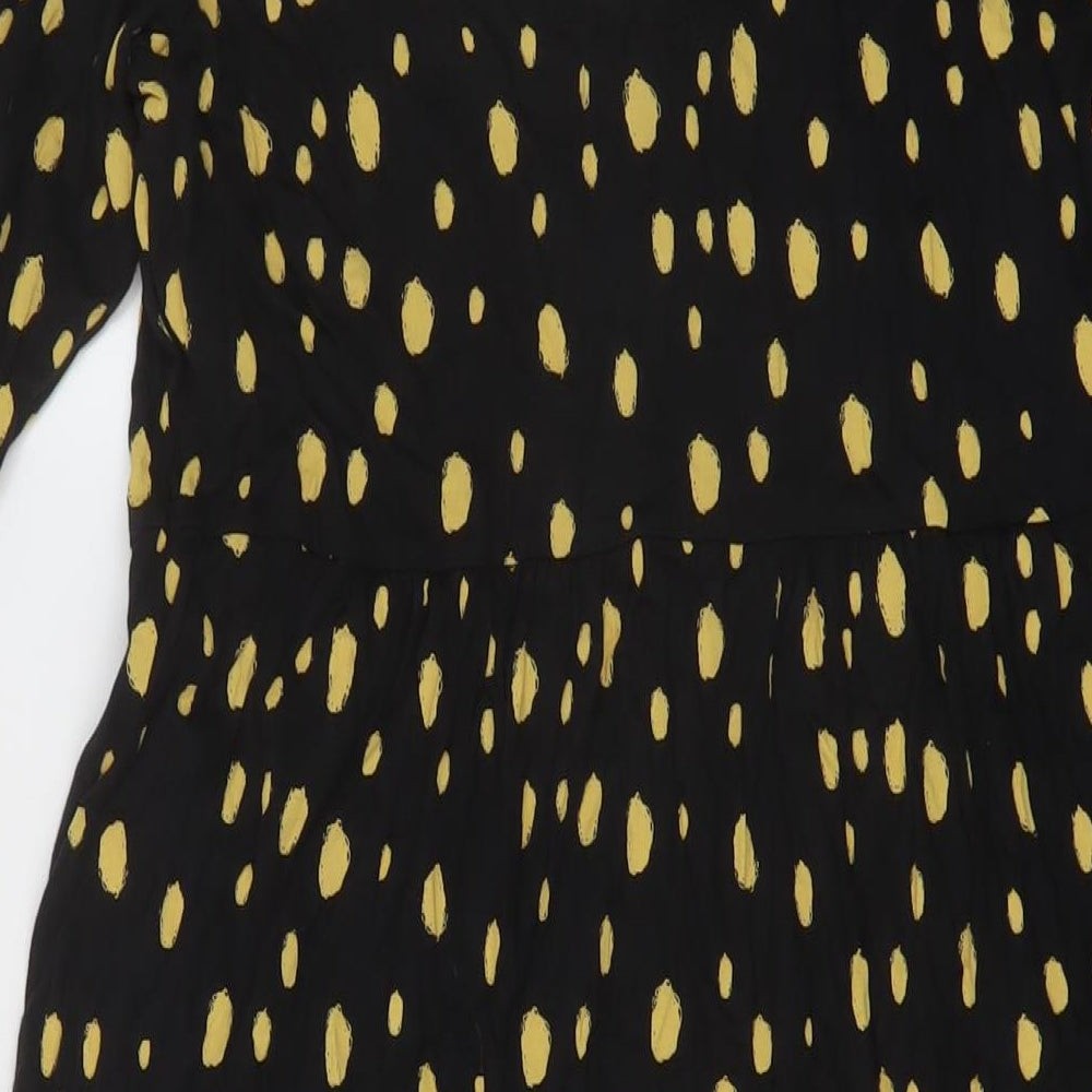 White Stuff Womens Black Geometric Cotton A-Line Size 10 V-Neck Button