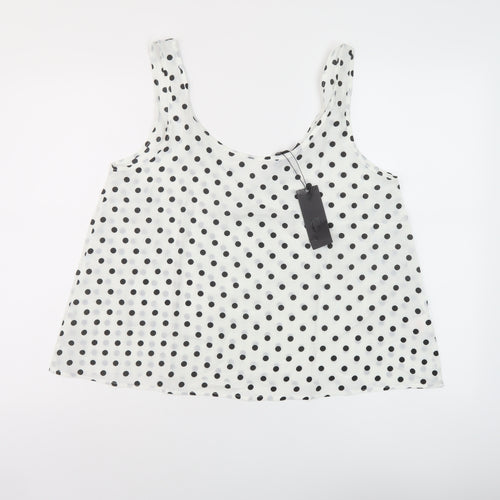 Preppy Womens White Polka Dot Polyester Basic T-Shirt Size S Round Neck