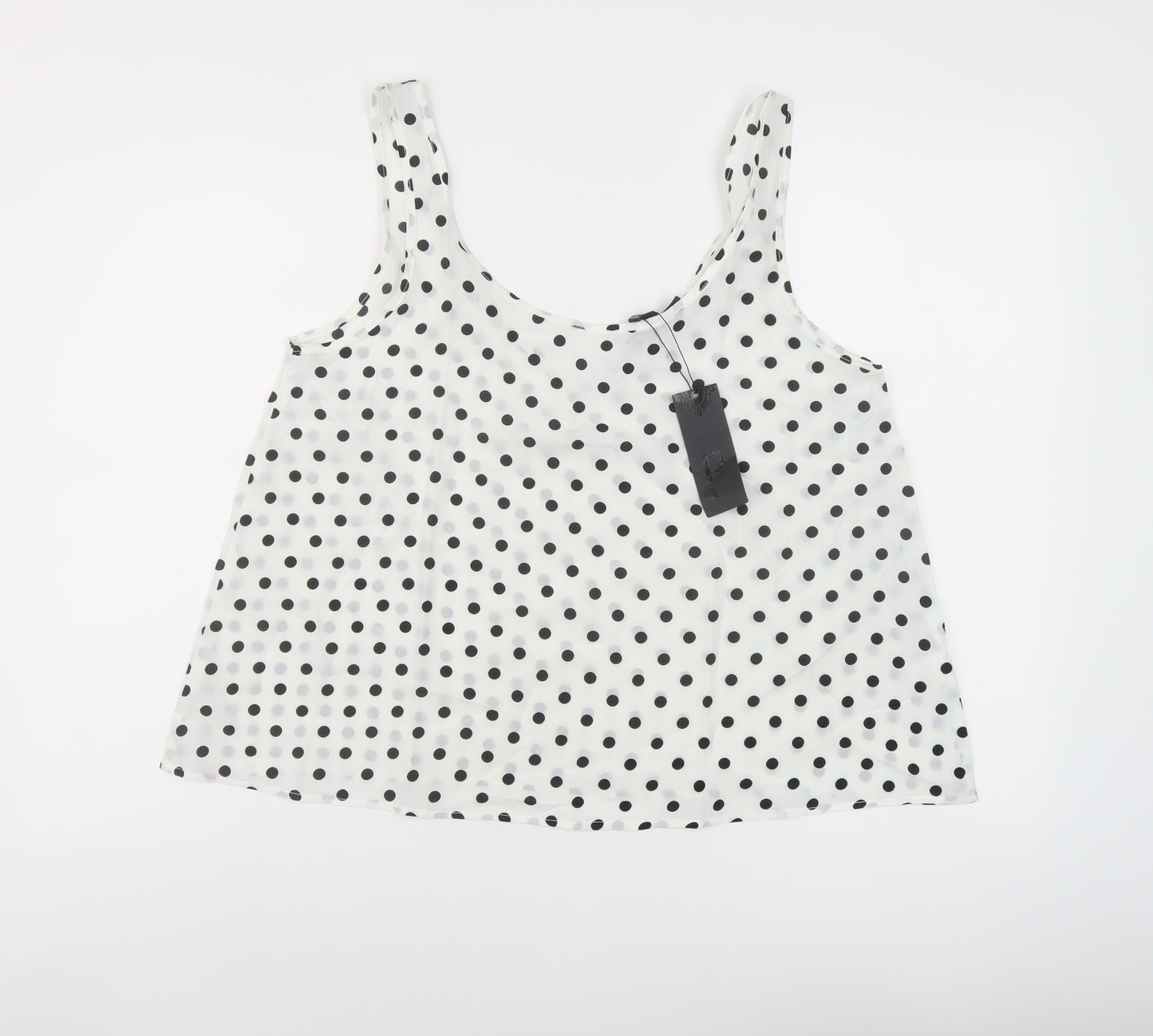 Preppy Womens White Polka Dot Polyester Basic T-Shirt Size S Round Neck