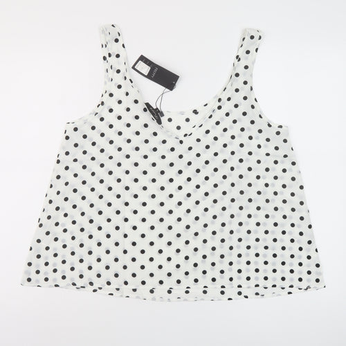 Preppy Womens White Polka Dot Polyester Basic T-Shirt Size S Round Neck