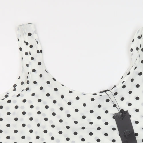 Preppy Womens White Polka Dot Polyester Basic T-Shirt Size S Round Neck