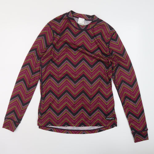 CRAFT Womens Multicoloured Geometric Polyester Basic T-Shirt Size XL Mock Neck Pullover