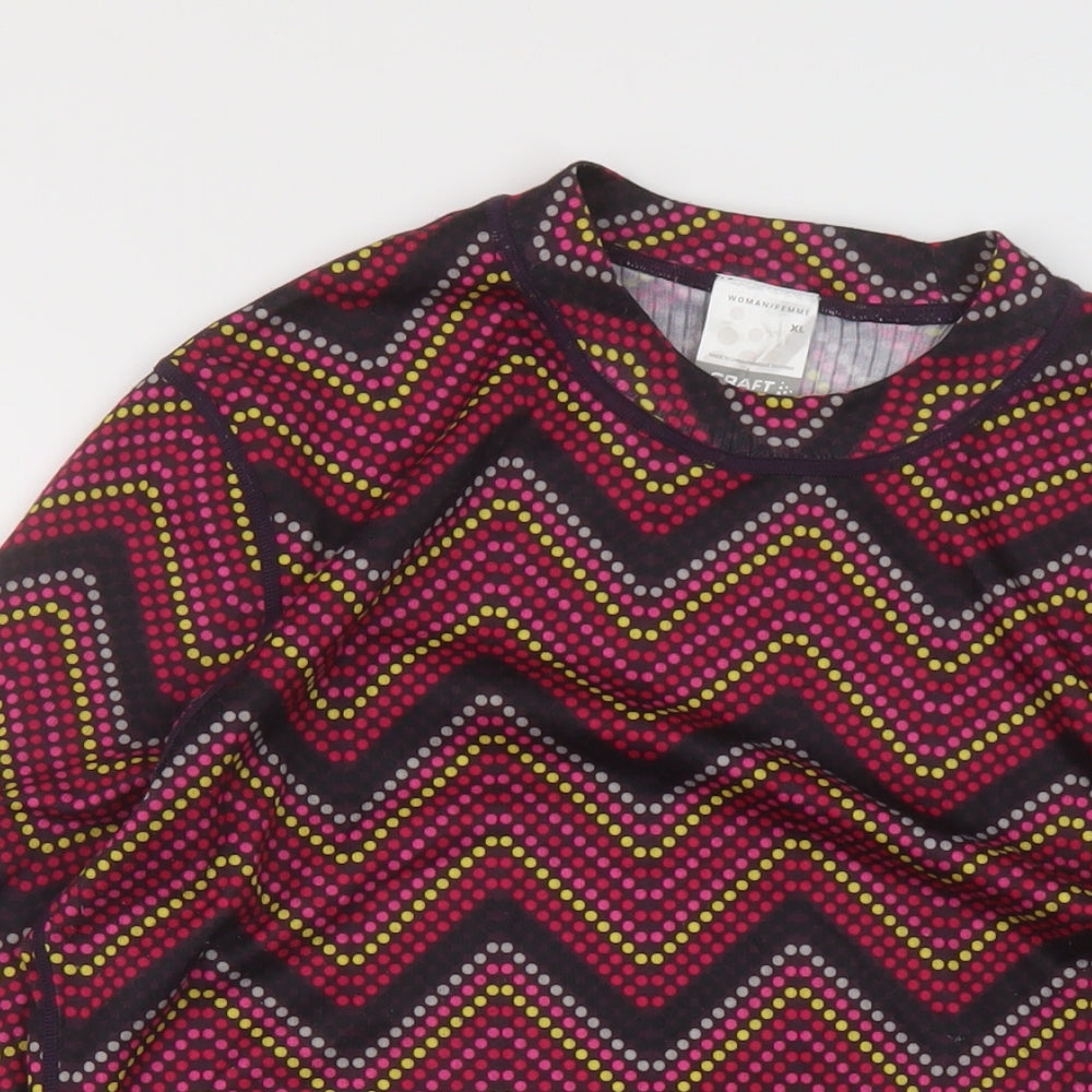 CRAFT Womens Multicoloured Geometric Polyester Basic T-Shirt Size XL Mock Neck Pullover