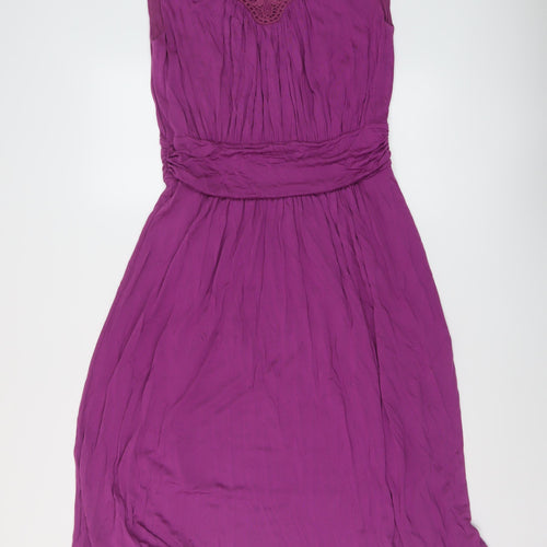 Boden Womens Purple Lyocell A-Line Size 14 Round Neck Button