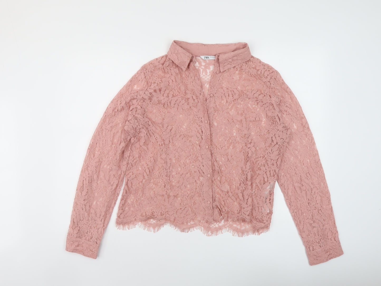 Zara Womens Pink Cotton Basic Blouse Size XL Collared