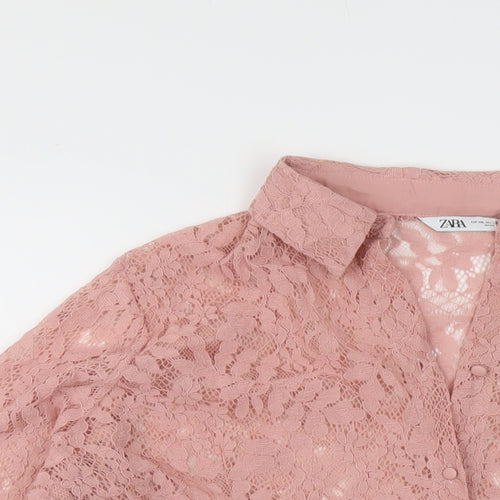 Zara Womens Pink Cotton Basic Blouse Size XL Collared