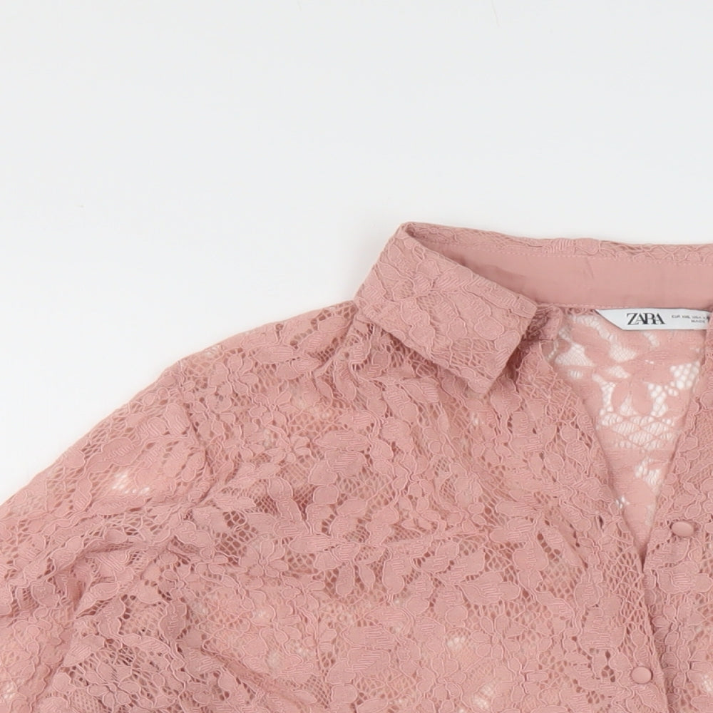 Zara Womens Pink Cotton Basic Blouse Size XL Collared
