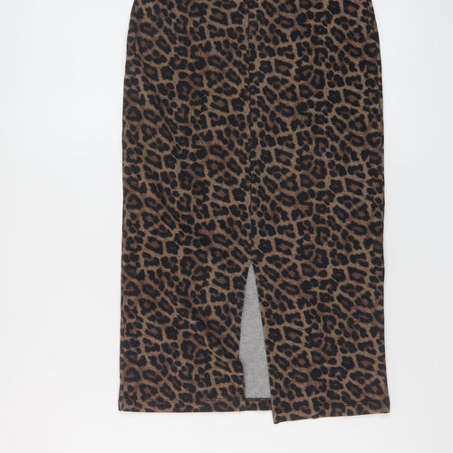 H&M Womens Brown Animal Print Viscose Bandage Skirt Size S